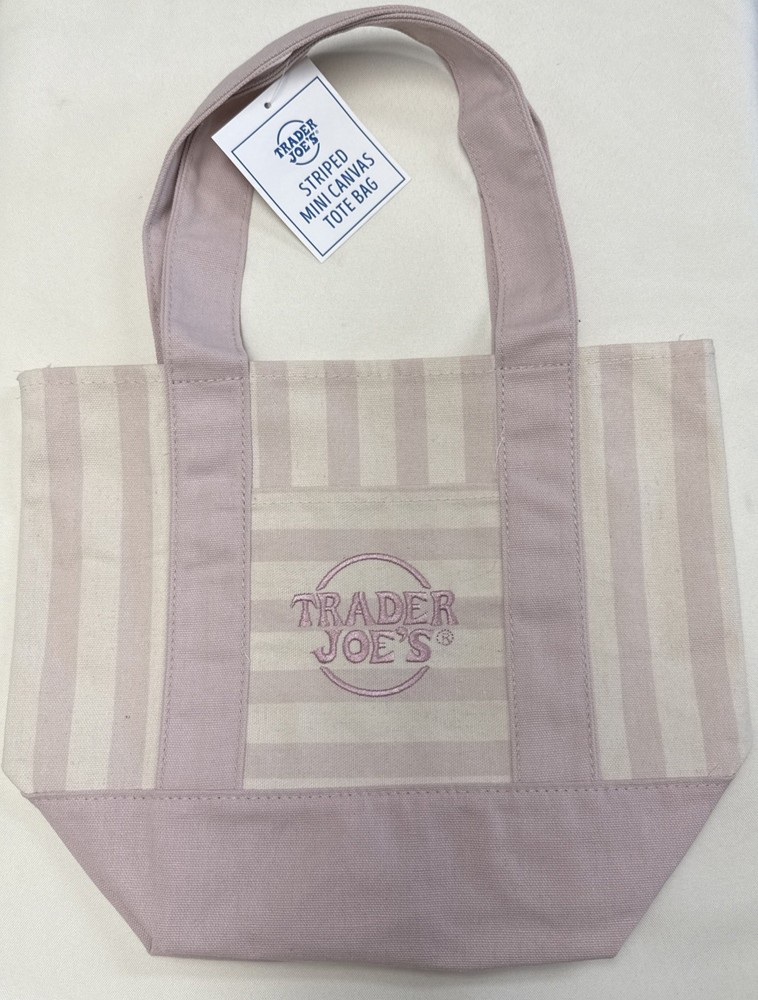 Trader Joe’s Mini Striped Canvas Tote Bag Pink/Beige 13x6x10 NWT I Combine Ship!