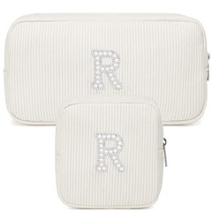 Meisohua 2 Pieces Personalized Initial Makeup Bag for Women one size, Beige