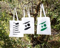 Set of 3 Cloth Grocery Bags with Knives and Vegetables Printed