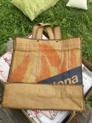 UpCycled Wheatena Burlap bag, Reusable Grocery Bags, Tote Bags