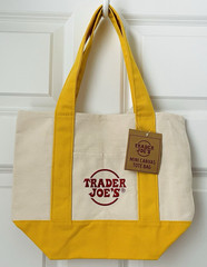 NWT Trader Joe’s YELLOW Mini Canvas Tote Lunch Bag YELLOW w/STICKERS