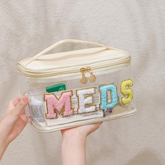 Chenille Letter Clear Medicine Makeup Bag, Large Size Waterproof 03Beige