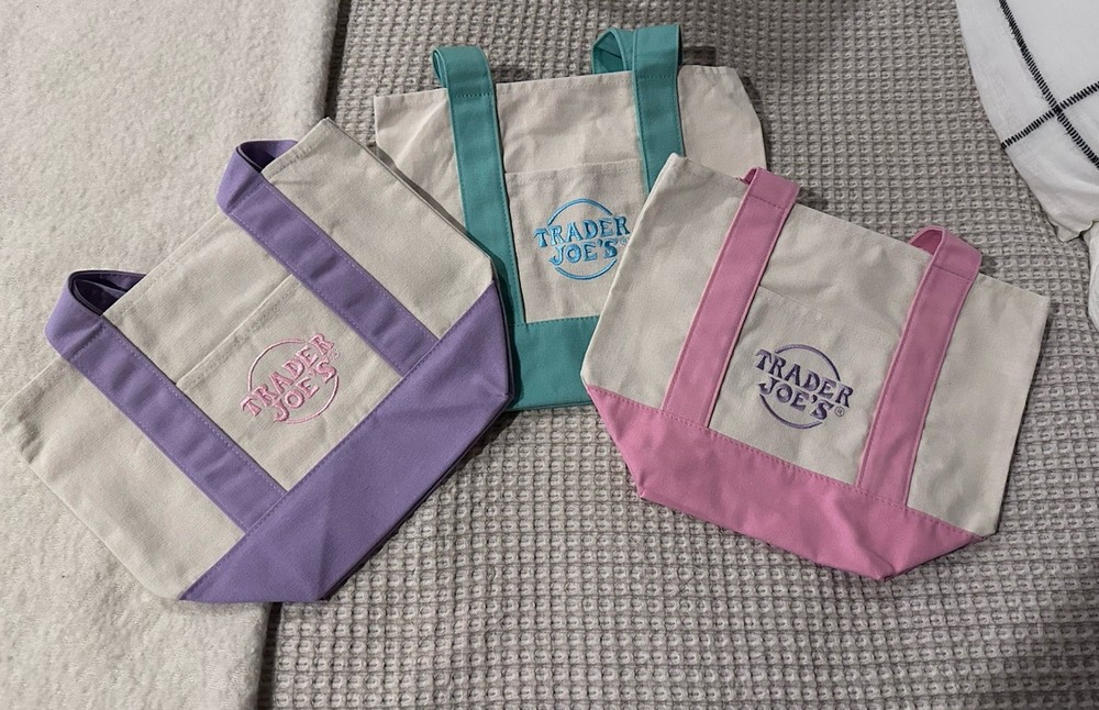 Lot Of 3 – Trader Joe’s Mini Pastel Canvas Tote Bags Green Pink Purple | US
