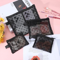 APLZGMG 4 Pcs Mesh Makeup Bag Set with Zipper, Heart Printed Mini Black