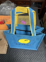 BrB Set of (4) NEW Colorful Pocketed Jute Burlap Bags Perfect Tote Market Bag