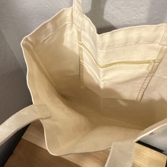 Beige Pink Have a Good Day Happy Face Canvas Foldable Tote Bag with Inner Pocket