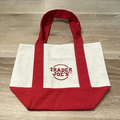 Trader Joe’s Reusable Canvas Tote Bag Red Beige Solid 12x9x3 in