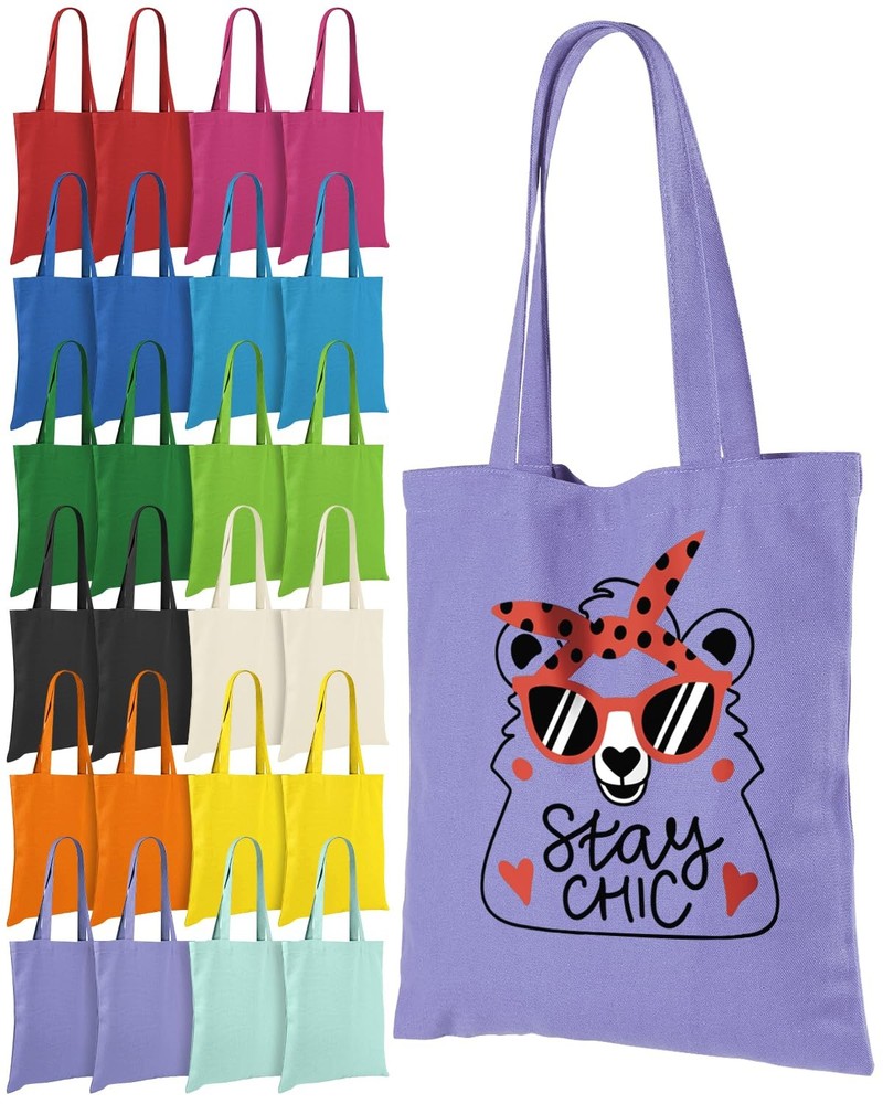 Canvas Tote Bag Bulk 24 Pack Colored Canvas Bag for Gift, 13×15 Inches 12oz H…