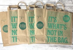 WHOLE FOODS / FRESH MKT Brown Paper Grocer Shop Bags W/ handles reuse LOT of 6