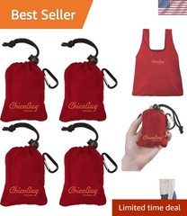 Convenient Compact Grocery Bags with Carabiner – 25 lbs Capacity Red Set of 4