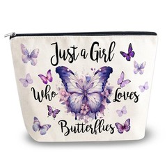 YINSSA Butterfly Gifts For Women Makeup Bag Just A Girl Who Loves Butterflies