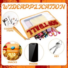 Sunnymove 3 Pcs Softball Gifts Cosmetic Makeup Bag with orange, clear