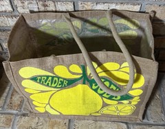 Trader Joe’s Foldable Jute Reusable Shopping Bag Lemon Lime Brown Yellow Green
