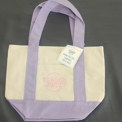 Trader Joe’s Mini Pastel Canvas Tote Bag Small Purple Beige Canvas 13x11x6 in