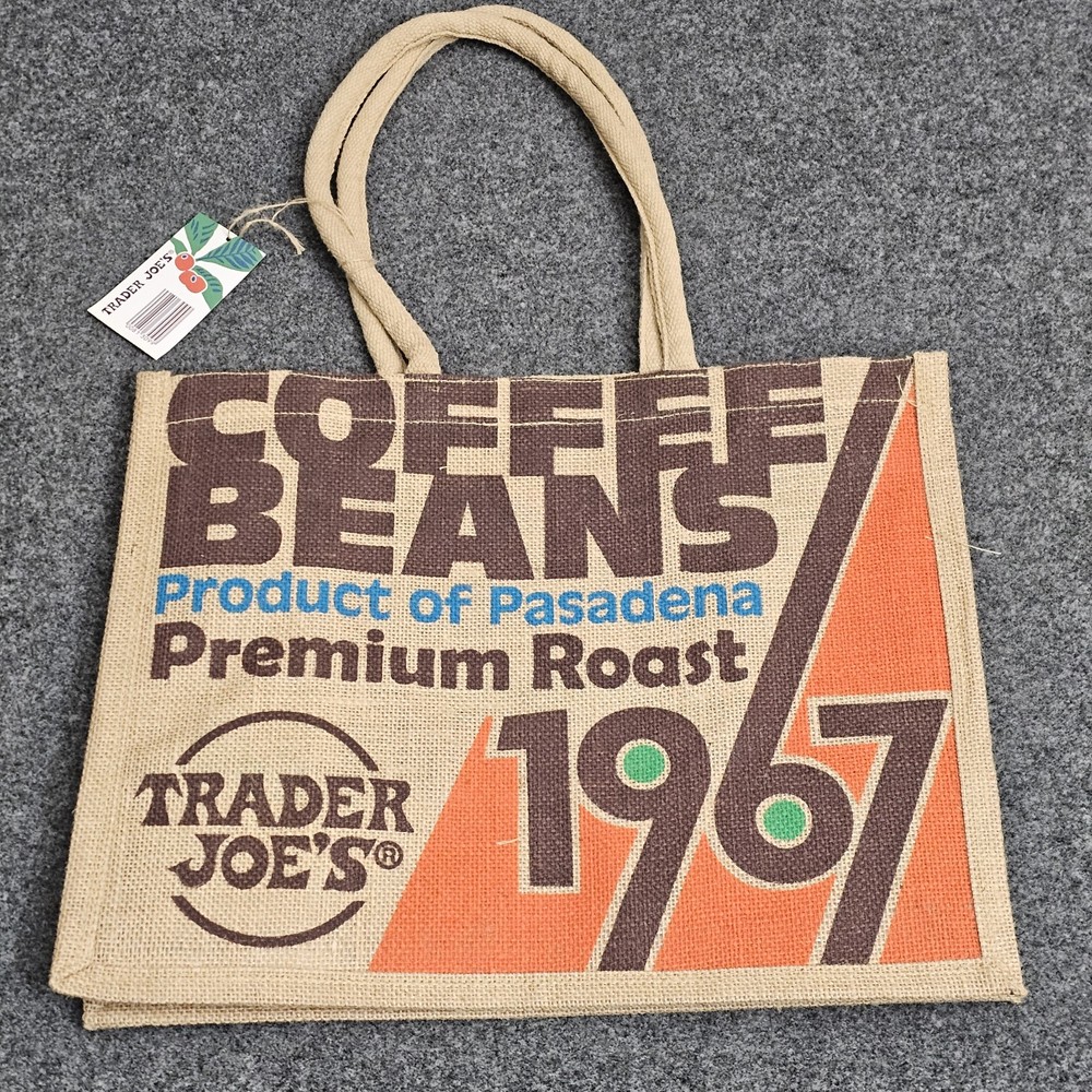 Trader Joe’s Coffee Beans 1967 Jute Tote Reusable Bag Grocery 9 Gallon NWT