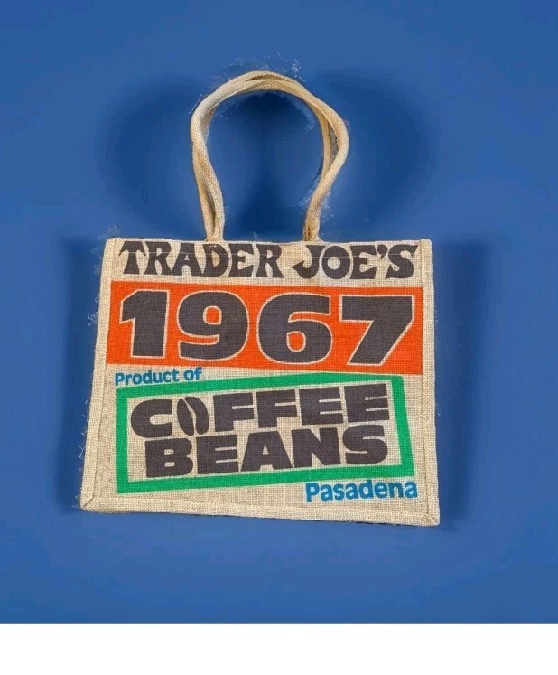 TRADER JOE’S COFFEE BEANS Pasadena Burlap Jute Tote Reusable Shopping Bag New