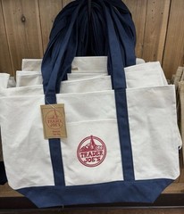 Trader Joe’s Foldable Canvas Reusable Shopping Tote Bag Beige Navy Blue Red