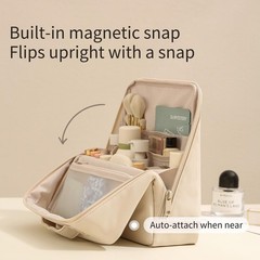 YLYZ Makeup Bag, Foldable Magnetic Standing Bag with Cream white