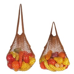2 Pcs Reusable Mesh Produce Storage Bags Washable Portable Bag Two Handle, Khaki