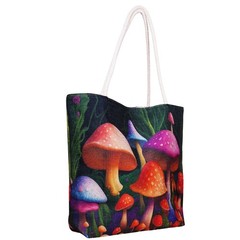 Garden of Mushrooms Jute Tote Bag – 17 x 15 x 4.5″ Eco-Friendly Shoulder Bag