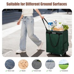 (Medium,Green) Reusable Grocery Bag on 4 Wheels, 70L Foldable Rolling Tote Ba…