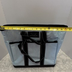 SCOUT Large Blue Gingham Reusable Shopping Bag Woven Poly Zip Foldable Handles