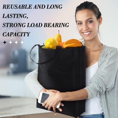 60 PCS Black Non Woven Reusable Grocery Bags Foldable 3 Sizes Bulk Tote