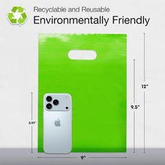 100 Lime Green Merchandise Bags 9″x12″ Glossy Handles
