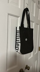 Lululemon Small Reusable Shopping Bag Lunch Tote Shopper Solid Black And White