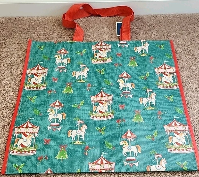 Marshalls Large Reusable Tote Bag Beautiful Christmas Carousels & Fancy Horses