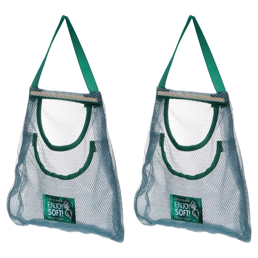 2Pcs Hanging Mesh Storage Bag, Breathable Shopping Handbag, 34x30cm (Green)