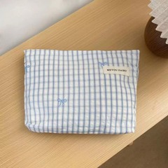 Lestikave Striped Makeup Bag,Coquette Blue Checkered Cosmetic Bag 01Checkered