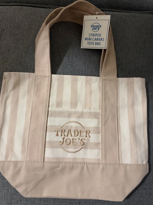 Trader Joe’s Striped Mini Canvas Tote Bag Beige/White Cotton Blend