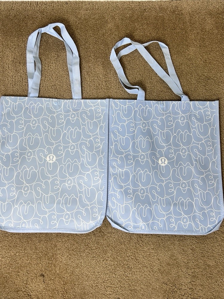Qty of 2 Lululemon Reusable Tote Shopping Bag – Blue – Large 14×16.5×6.6in