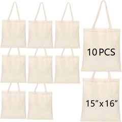 10-Pack Blank Reusable Grocery Shopping Cloth Bags Canvas Tote Bags Bulk DIY Cus