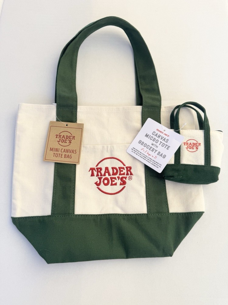 New Trader Joe’s Holiday 2025 Mini Canvas Tote Bag – Green – Brand New w/ Tag