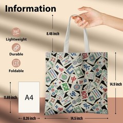 Retro Chinese Mahjong Tile Canvas Tote Bags for Women, Mahjong Gifts for Wome…