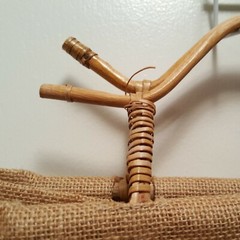 VTG Burlap Jute Satchel-Bag-Tote with Bamboo Handles
