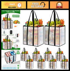 10 Pack Heavy-Duty Reusable Grocery Bags, Water-Resistant, Foldable, Multi-Purpo