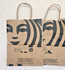 7 Starbucks Paper Bags Reusable Brown with Handles Rainforest Alliance