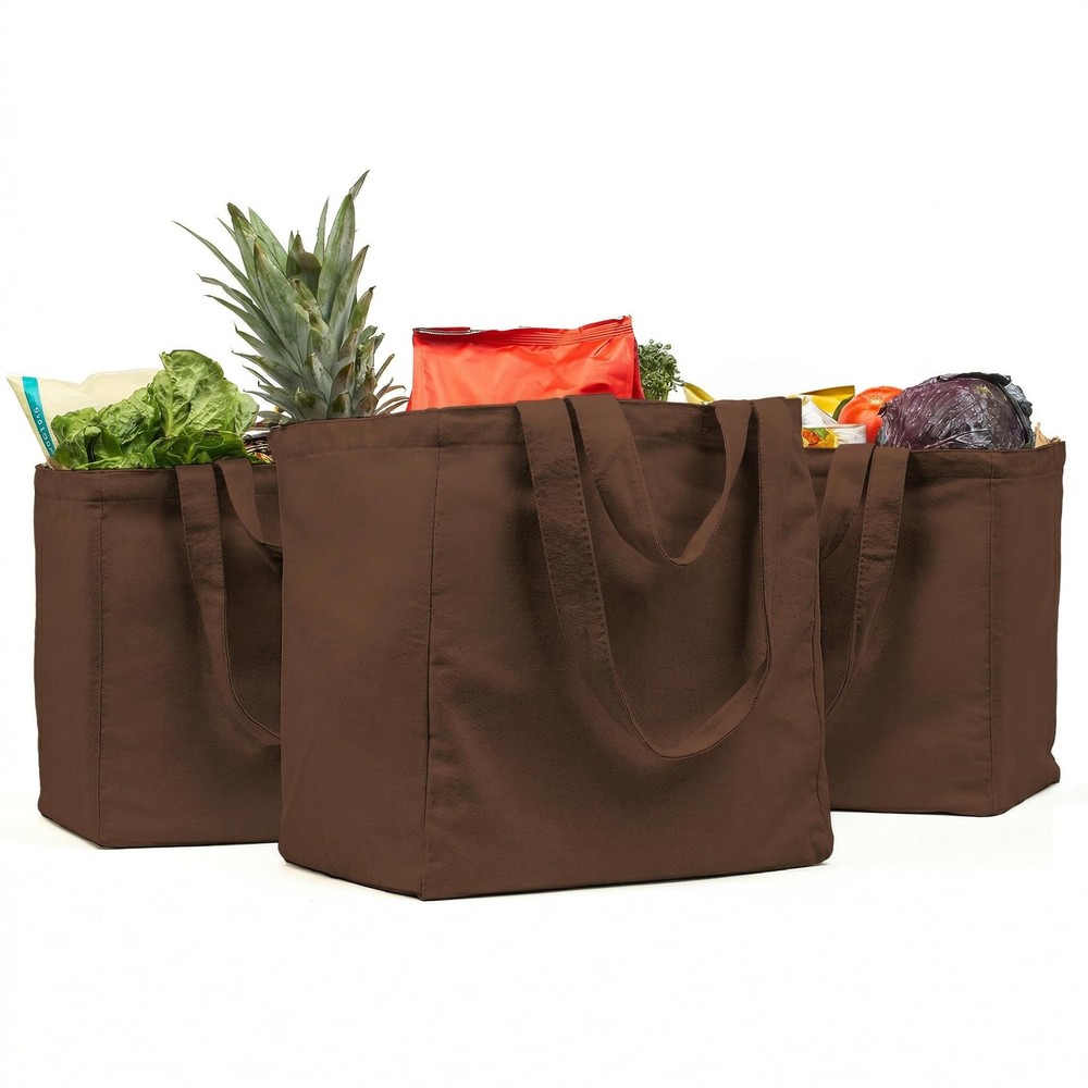 VeraMia Canvas Grocery Bag 3pc Jumbo Set with Real Pockets, Long Shoulder Strap