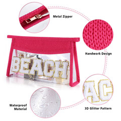 Ahdoma Beach Pouch Sunscreen Clear Makeup Bag Chenille Letter Hot pink