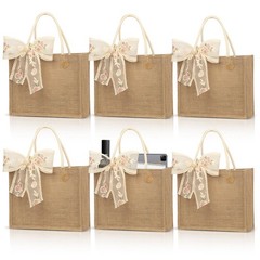Burlap Jute Tote Bag 13x9x5 Inch PE Lined Water Resistant Interior Gift Bag