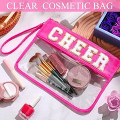 Abbylike 12 Pcs Snack Bags Clear Chenille Letter Cheer Zipper Pouch Rose Red