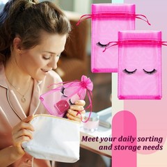Boao 100 Pcs Eyelash Aftercare Bags 4 x 6 Inches Eye Lash Print Pink