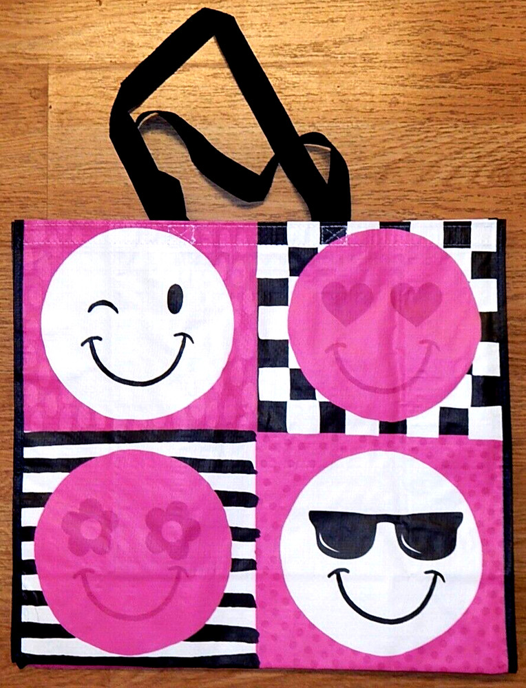 REUSABLE SHOPPING TRAVEL TOTE BAG SMILEY FACE ECO FRIENDLY TJMAXX NEW