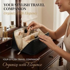 VERNASSA Large Capacity Travel Makeup Bag for Women, Waterproof Black