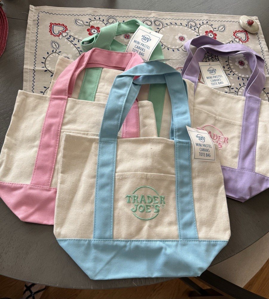 Trader Joe’s Mini Pastel Canvas Tote Bag Set Multicolor Colorblock 13x10x10