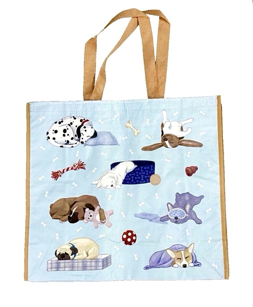 DOGS PUPPIES NAPPING LG REUSABLE TOTE BAG TJ MAXX DALMATIAN BOXER CORGI MALTESE