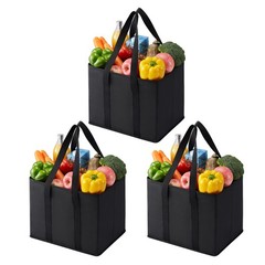 Black HeavyDuty 6 Gallon Foldable Reusable Grocery Bags 3 Pack